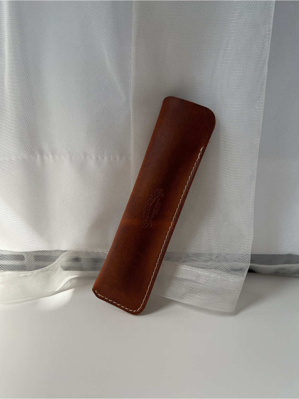 Galen Leather Dark Brown Crazy Horse Tan Leather Single Fountain Pen Case / Pen